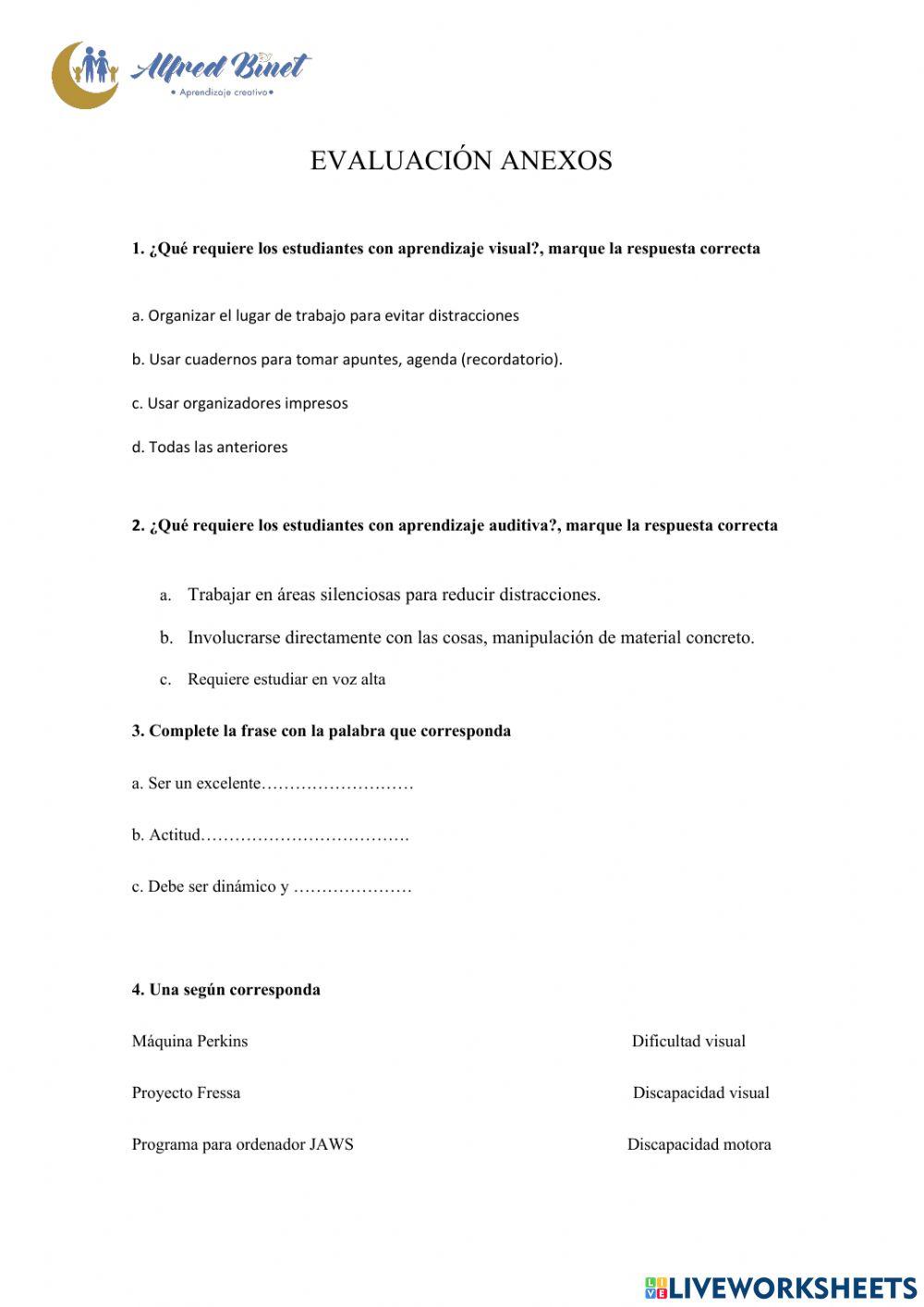 Evaluación Anexos Evaluación Anexos