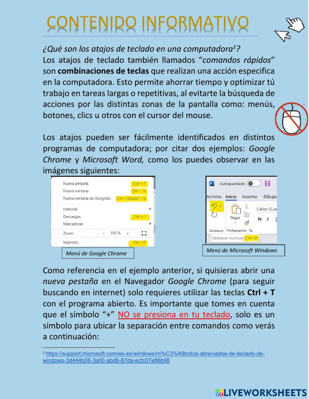 Objeto de aprendizaje -Atajos- con el Teclado en Windows