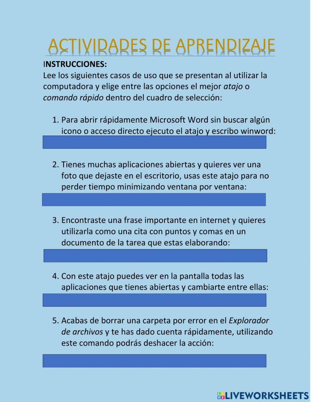 Objeto de aprendizaje -Atajos- con el Teclado en Windows