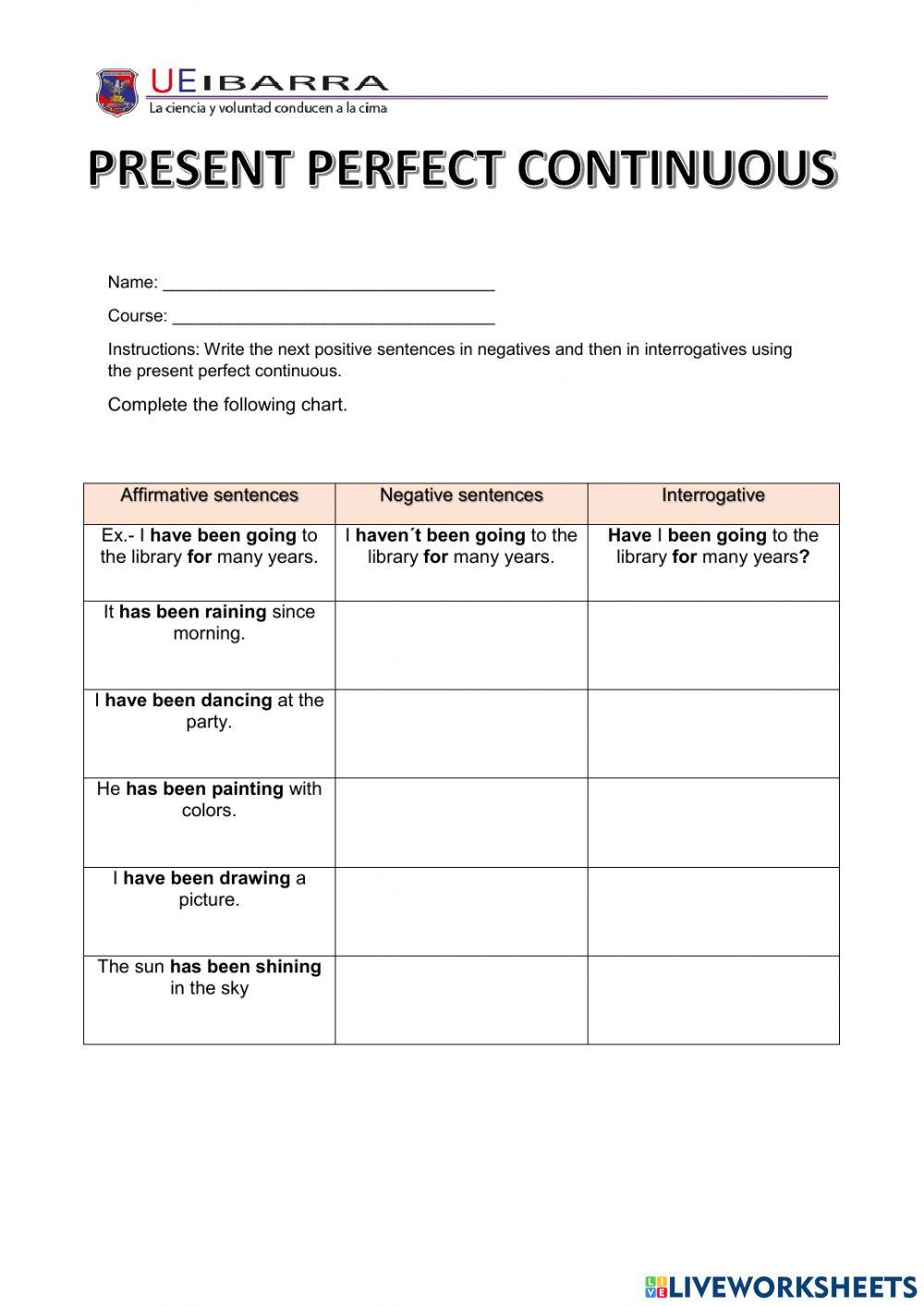 Recuperation Present Perfect Continuous