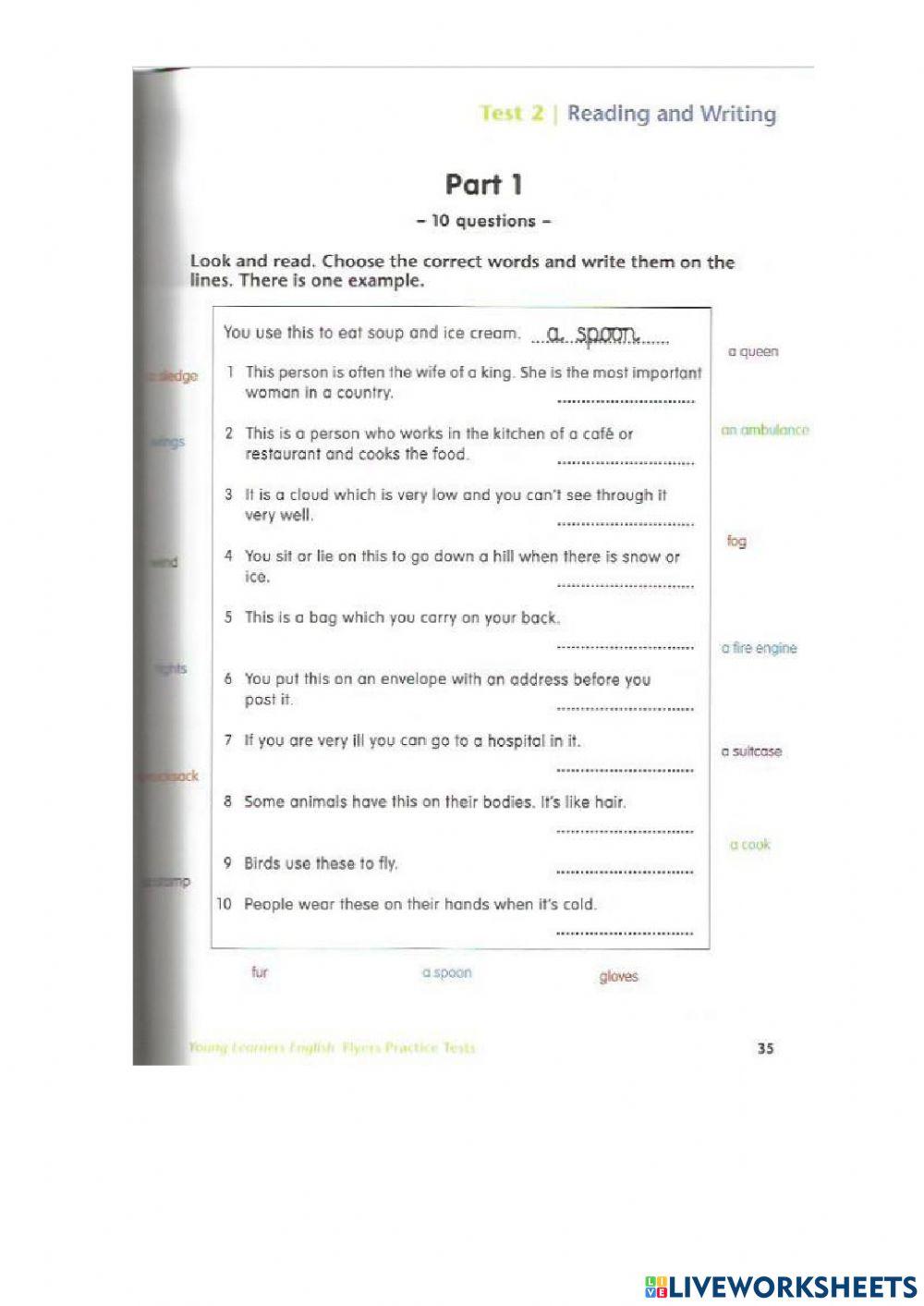 Flyers- Reading and writing test 02 in Young Learners English. Flyers - Practice Tests 