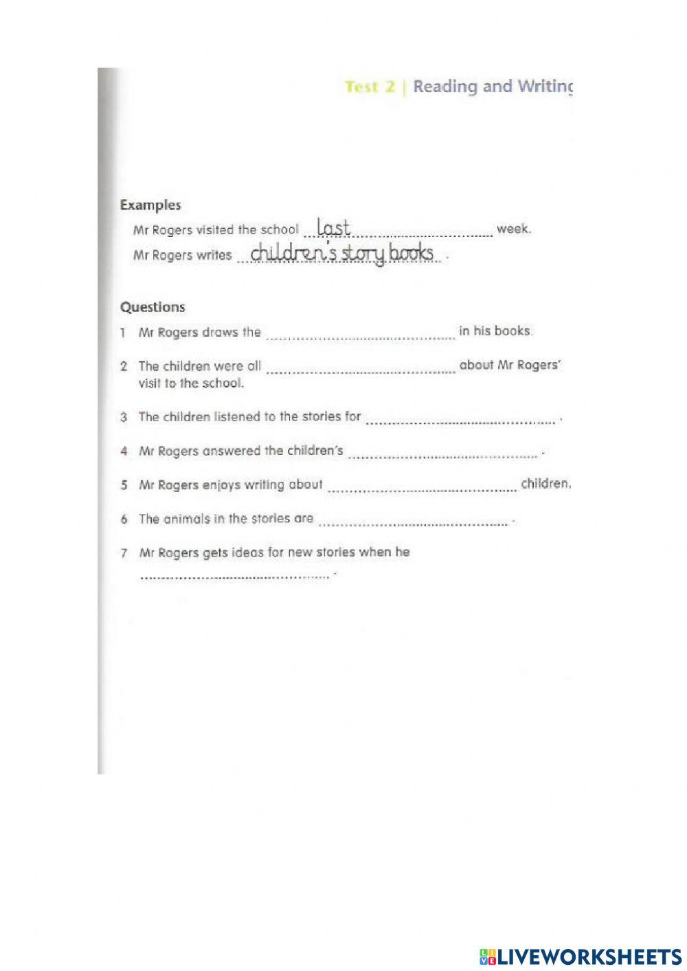 Flyers- Reading and writing test 02 in Young Learners English. Flyers - Practice Tests 