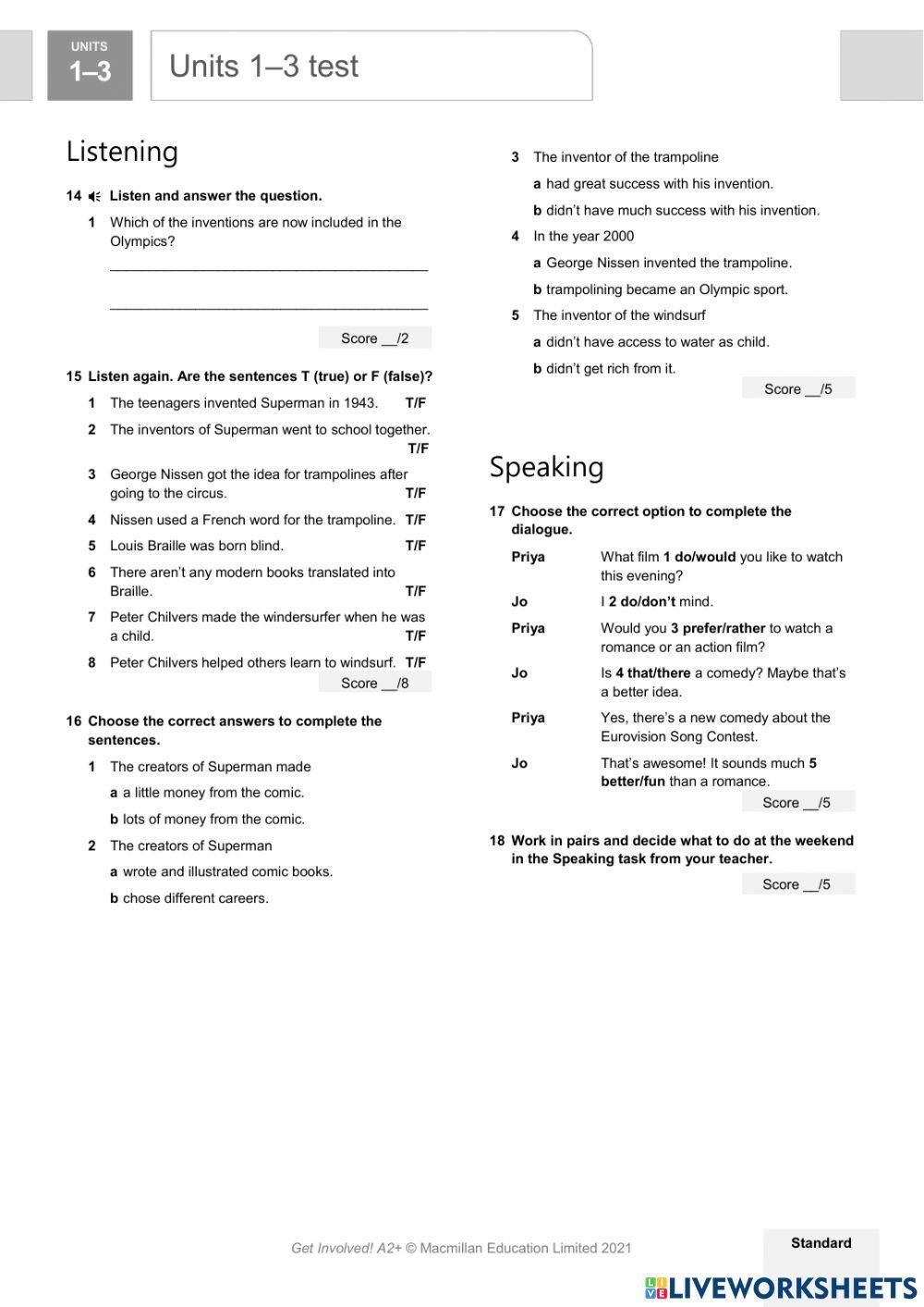 Get involved A 2+ Test Units 1-3