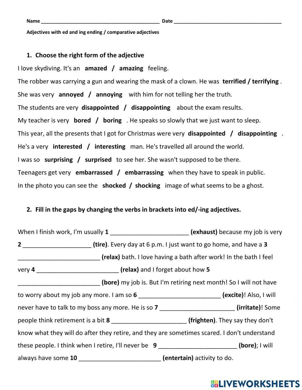 Ed and ing adjectives - comparative adjectives and adverbs