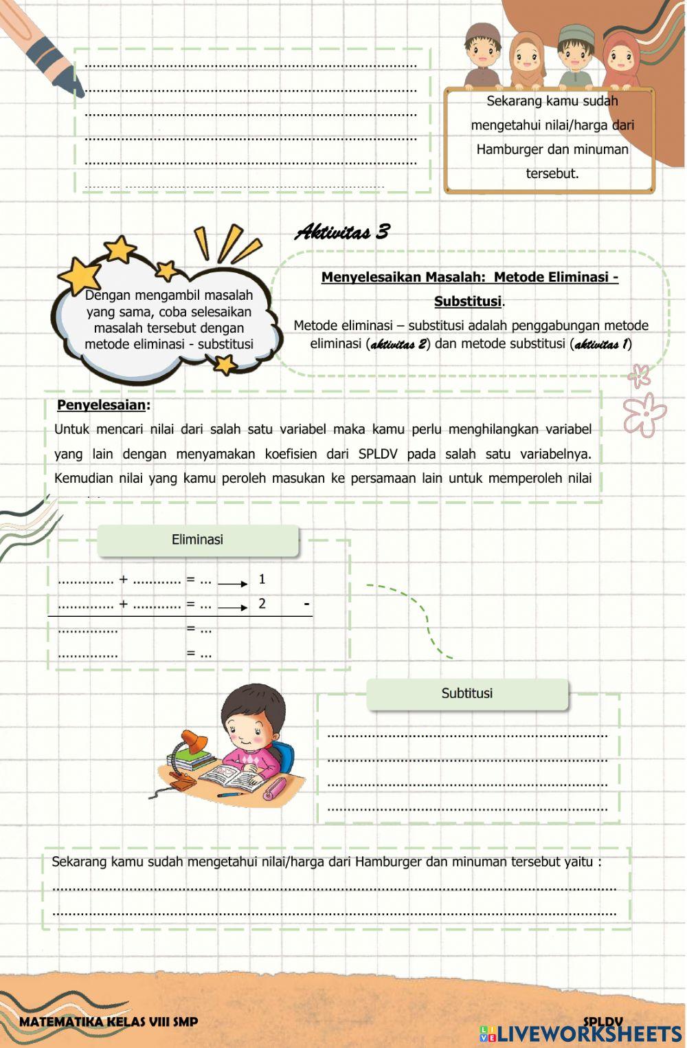 LKPD Materi Sistem Persamaan Linier Dua Variabel Kelas VIII dengan Model Pembelajaran Discovery Learning
