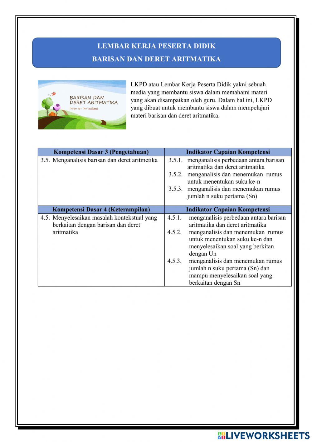 LKPD Barisan dan deret Aritmatika