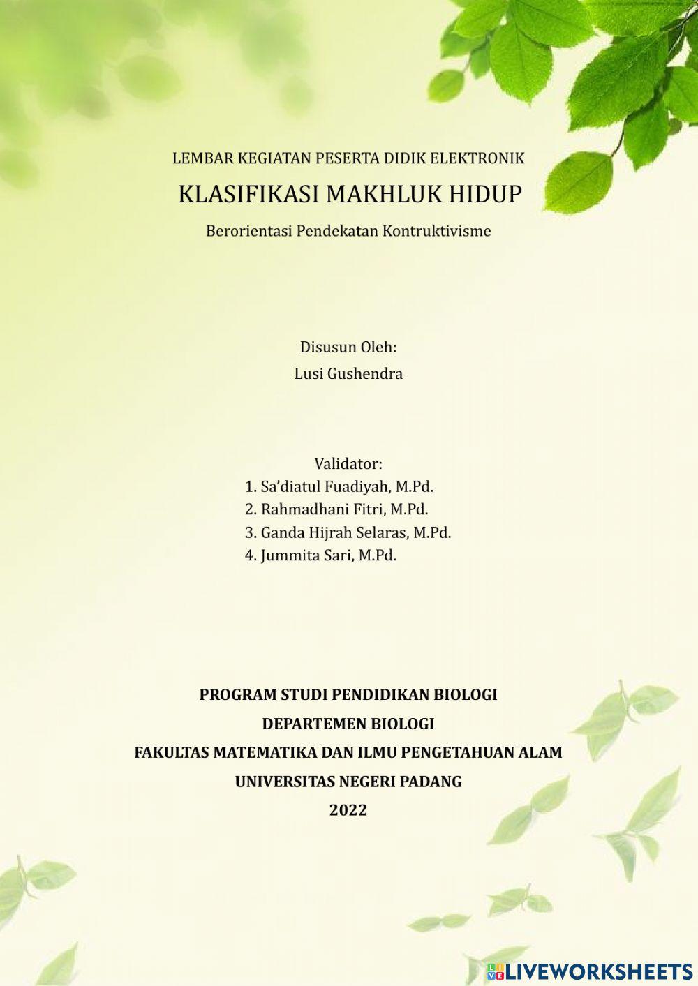 Lkpd 1 klasifikasi makhluk hidup