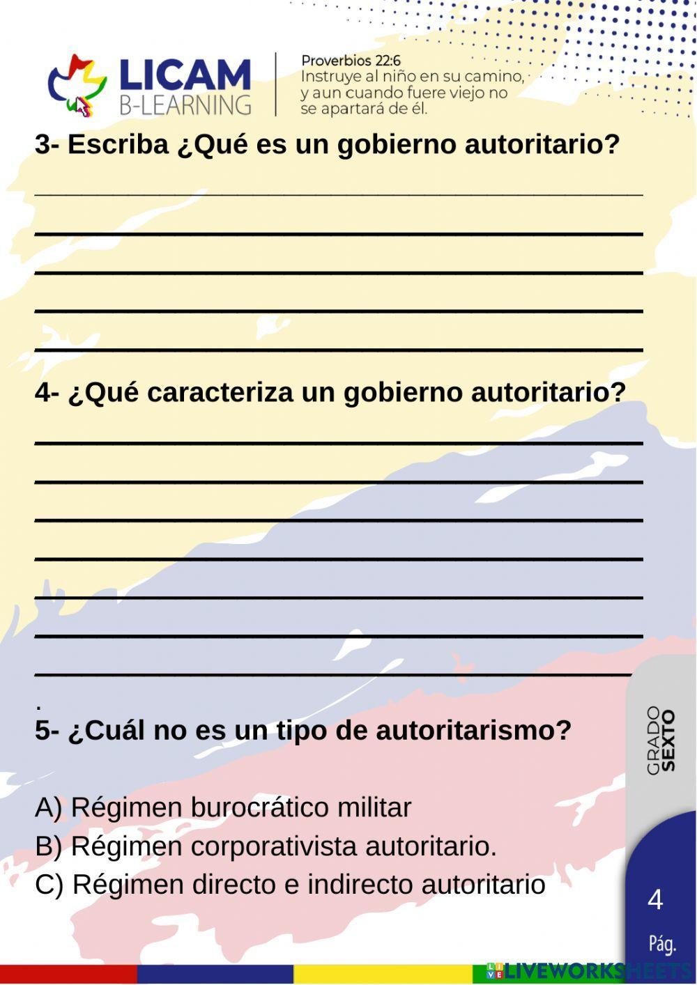 Poder político, gobiernos autoritarios y gobiernos democráticos.