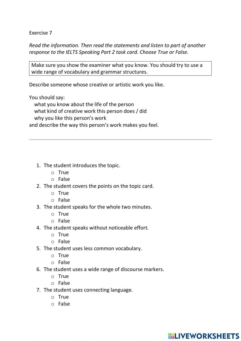 IE3, Unit 3, Speaking, Exercise 7