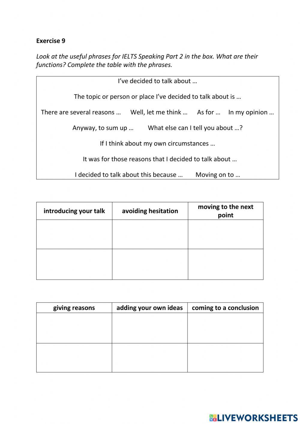 IE3, Unit 3, Speaking, Exercise 9