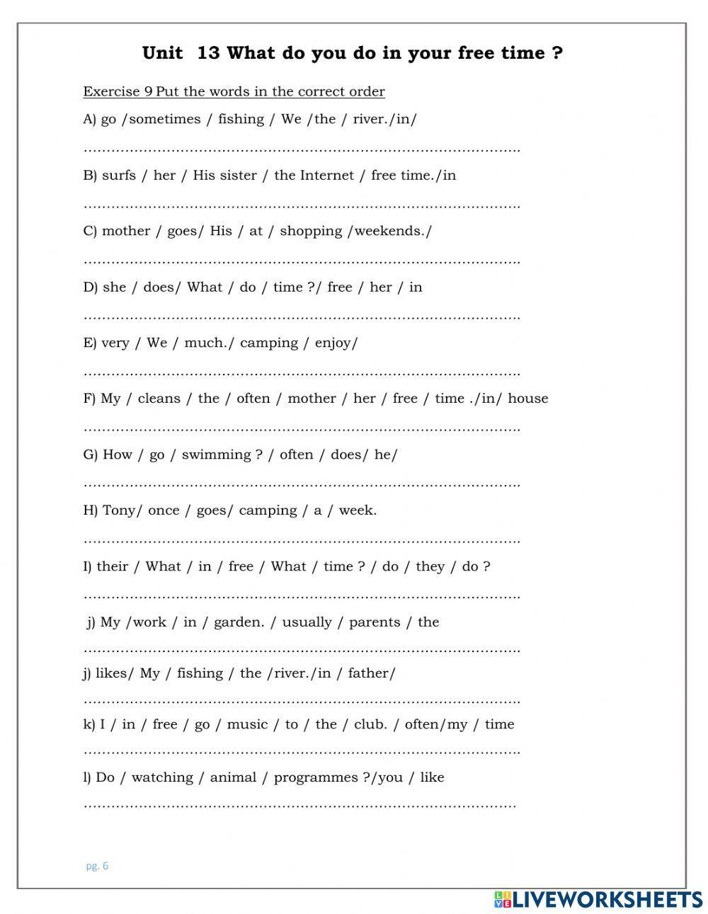 What Do You Do In Your Free Time Worksheet