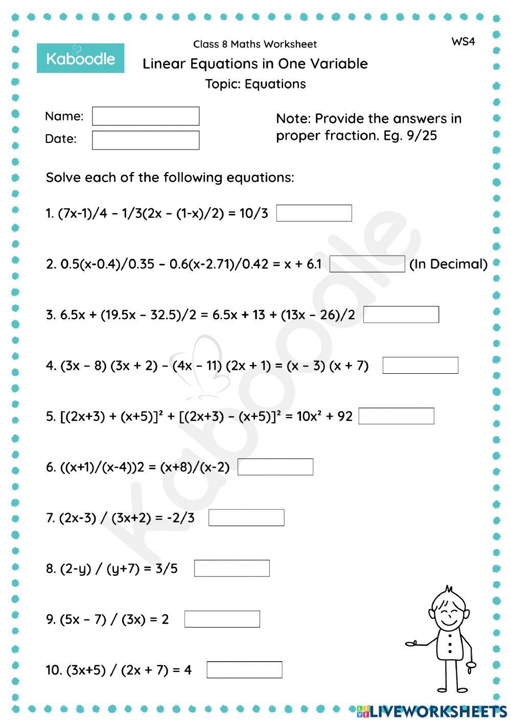 Linear Equations in One Variable (Equations) exercise | Live Worksheets linear-equations-in-one-variable-equations-exercise-live-worksheets