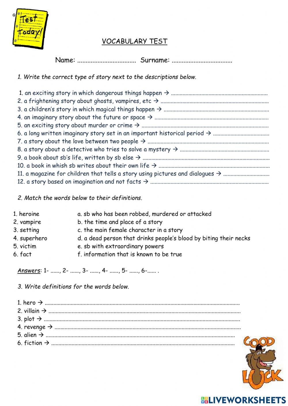 Cosmic B1+ Unit 3 Vocabulary Test 3.1