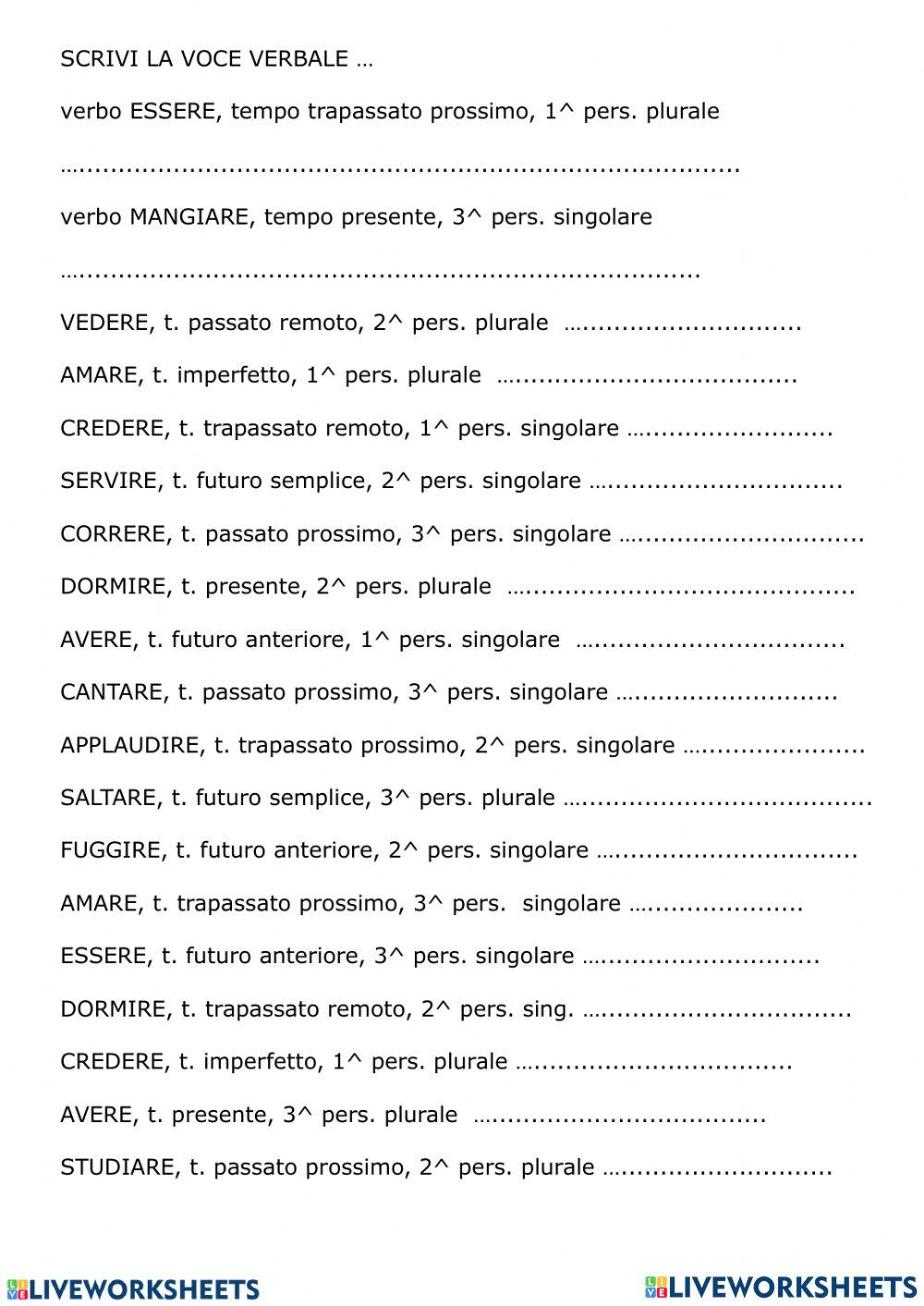 Scrivi la voce verbale analizzata