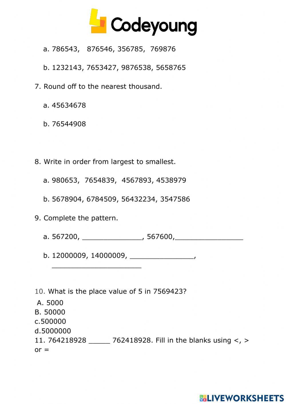 Number system -Grade 5 Assessment