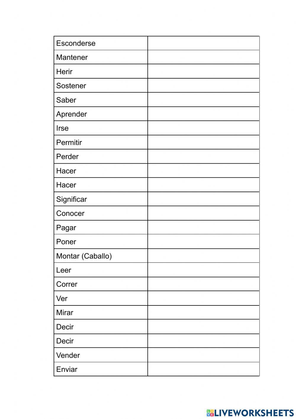 Translate these verbs into English worksheet | Live Worksheets