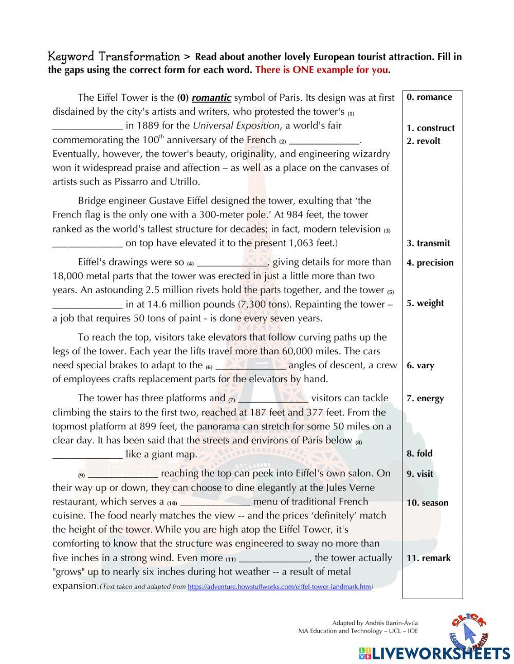 Vocabulary Ex.: Famous Landmarks