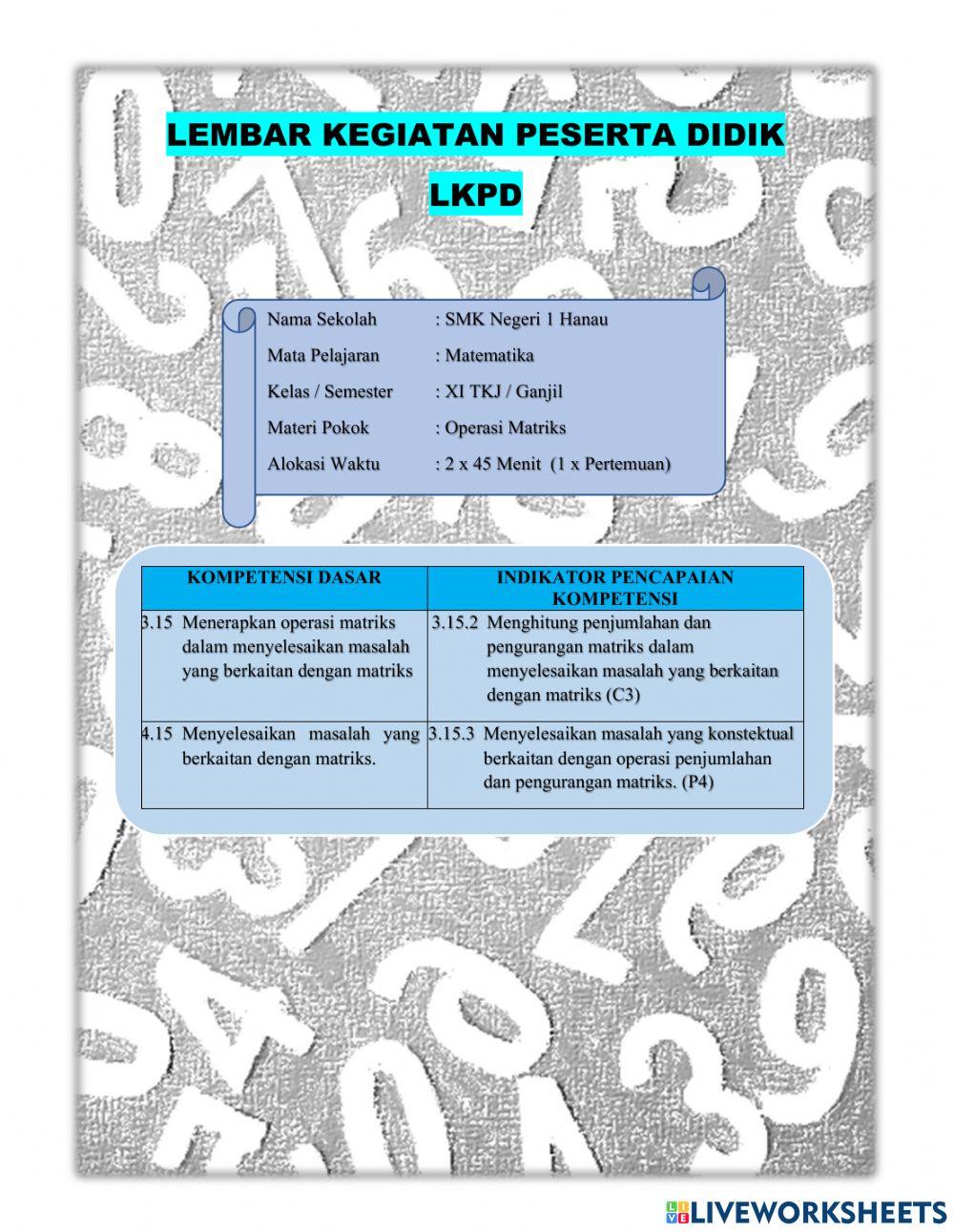 Operasi Matriks Penjumlahan Dan Pengurangan C3