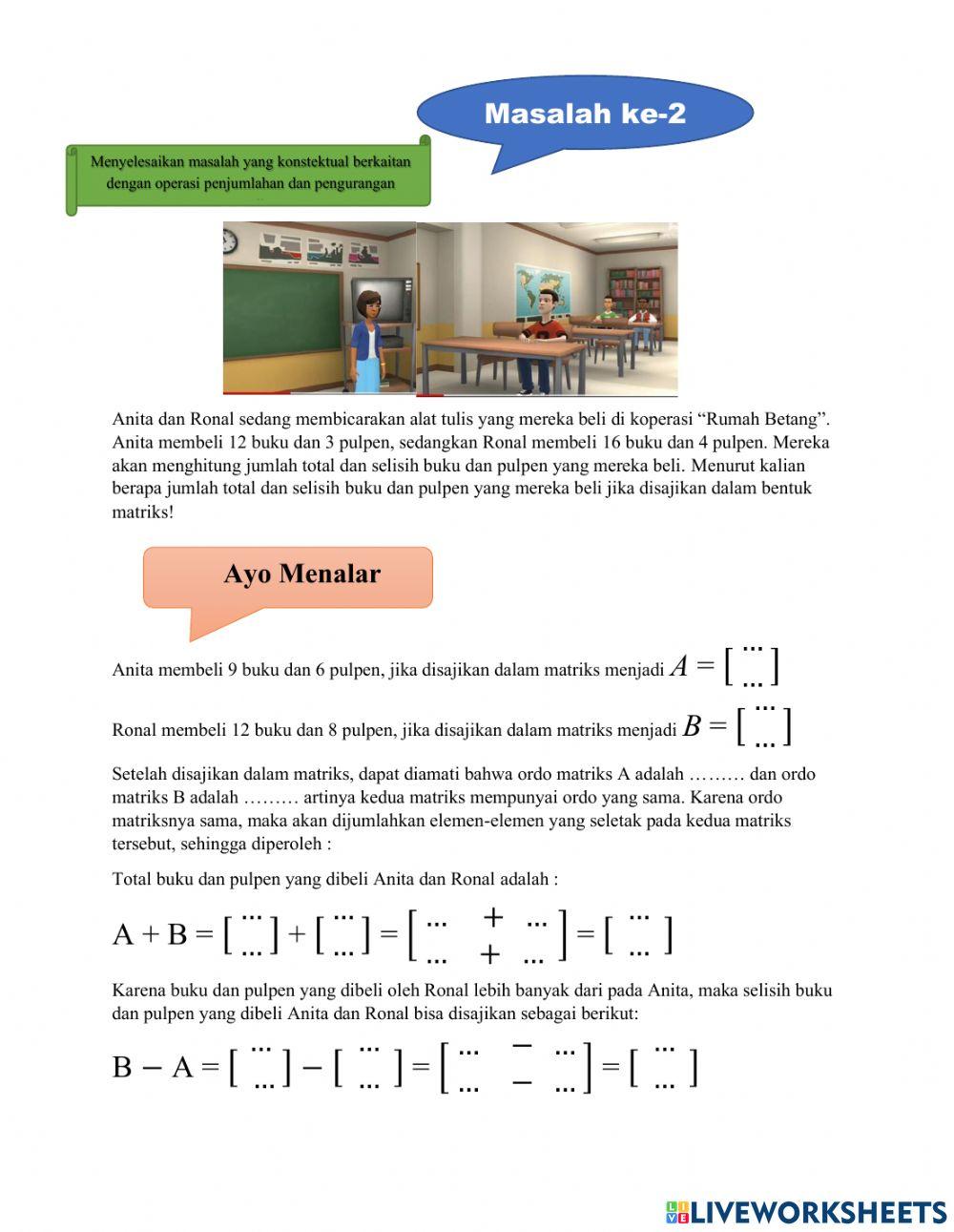 Operasi Matriks Penjumlahan Dan Pengurangan C3