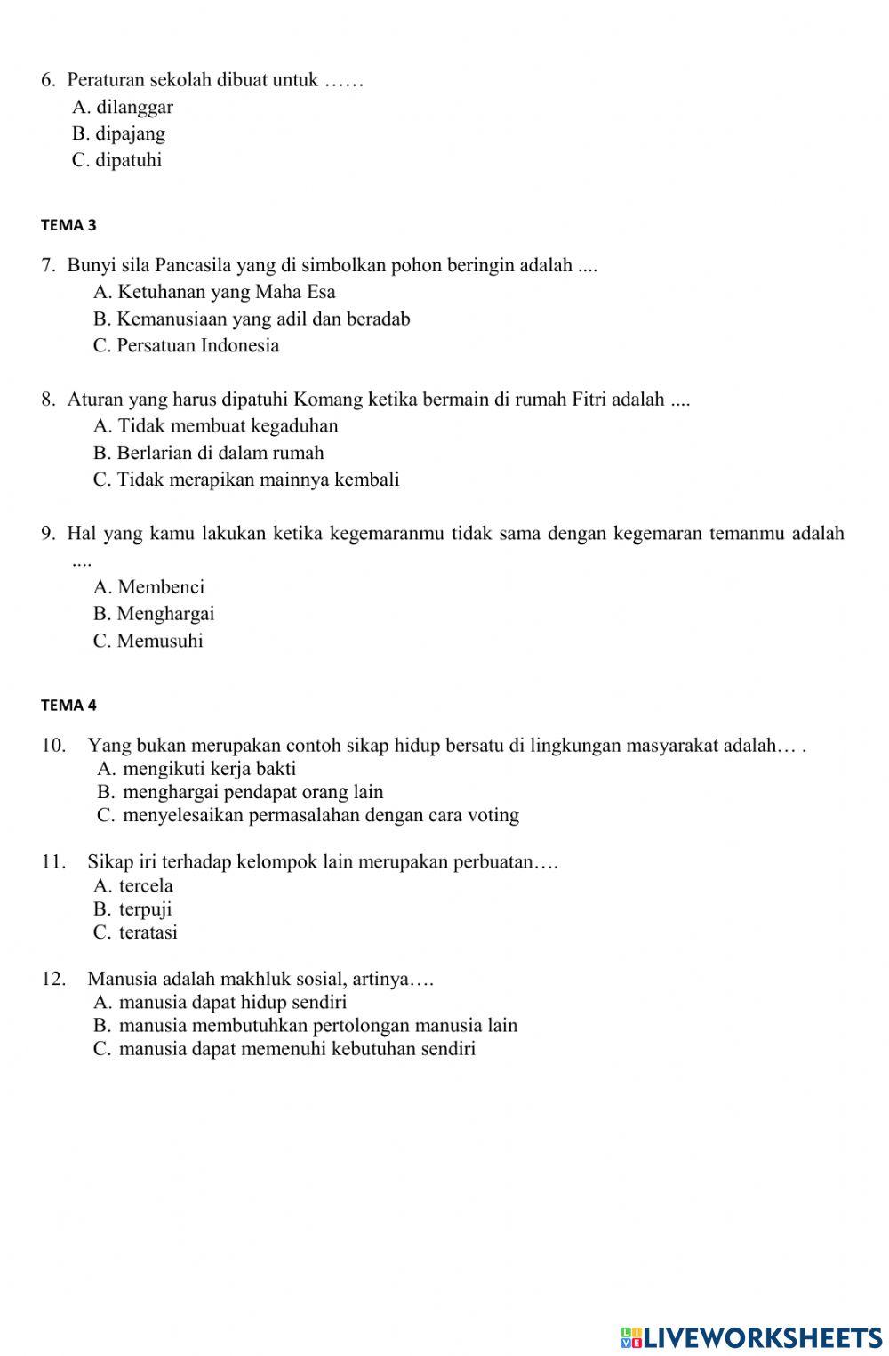 Soal PAS PPKN Kelas 2 Semester 1