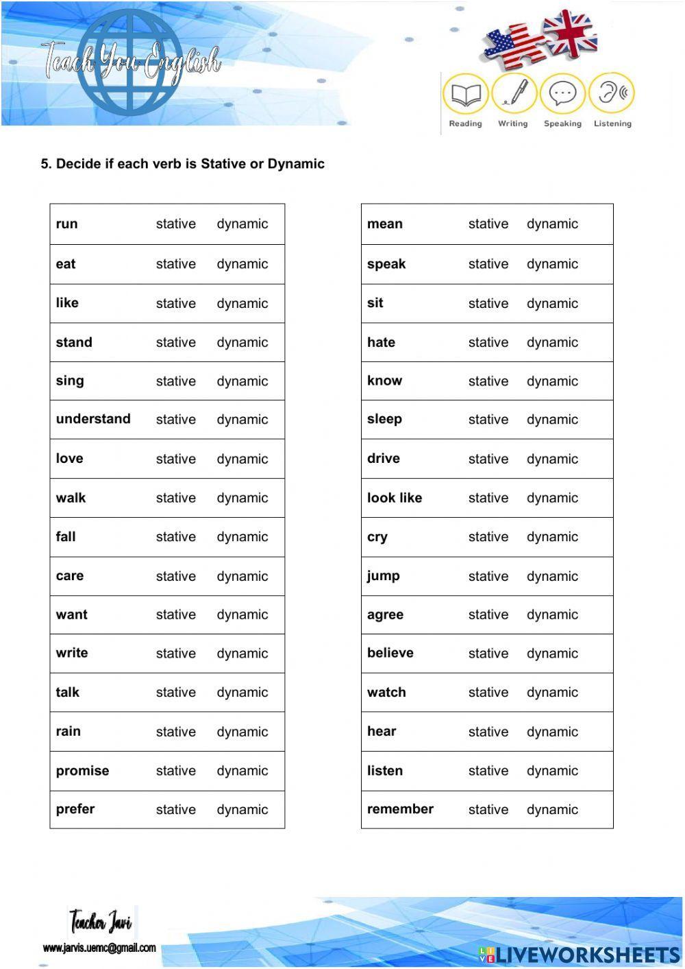 Stative verbs - Dynamic verbs