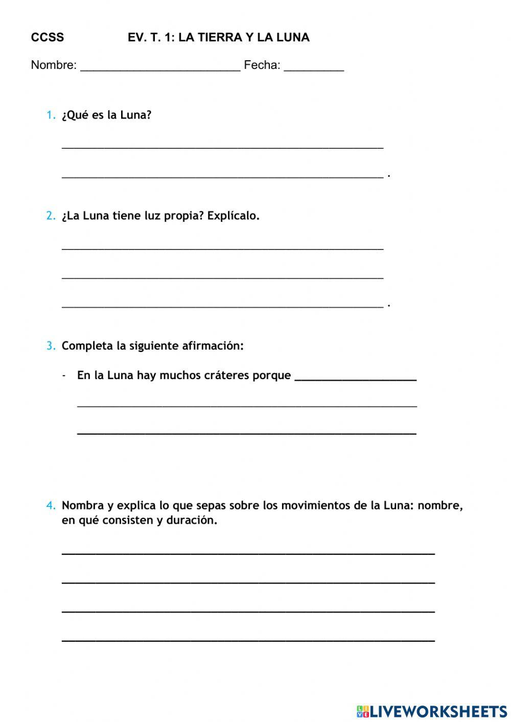 Exanen CCSS 5º tema 1: LA TIERRA Y LA LUNA