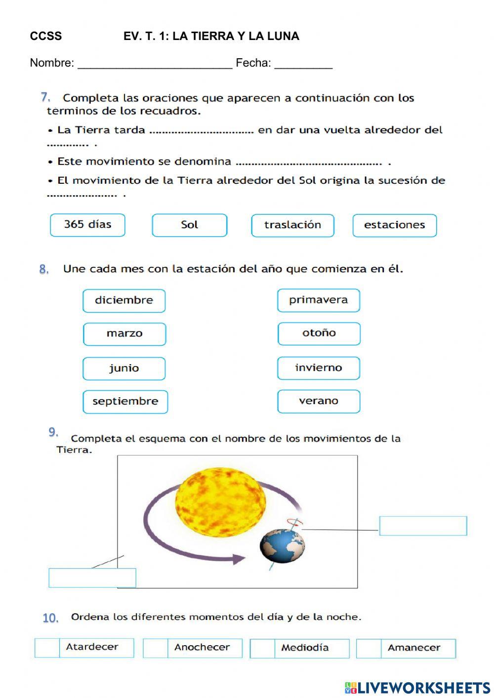 Exanen CCSS 5º tema 1: LA TIERRA Y LA LUNA