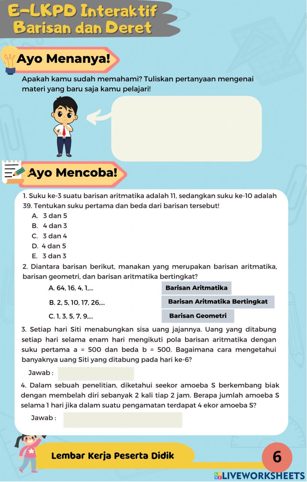 E-lkpd interaktif barisan dan deret