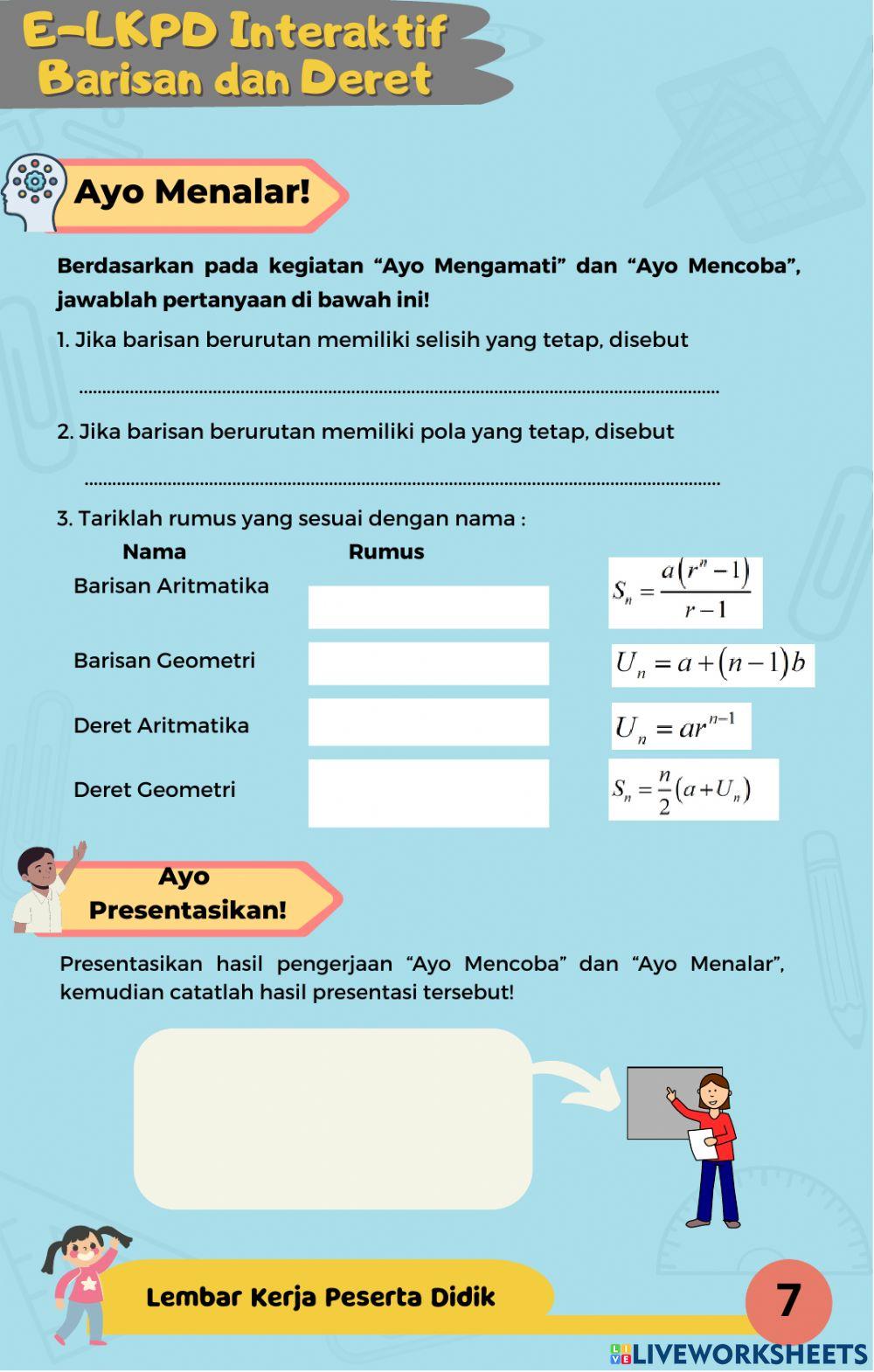 E-lkpd interaktif barisan dan deret
