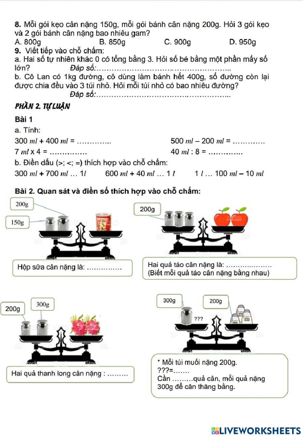 Phiếu Toán cuối tuần