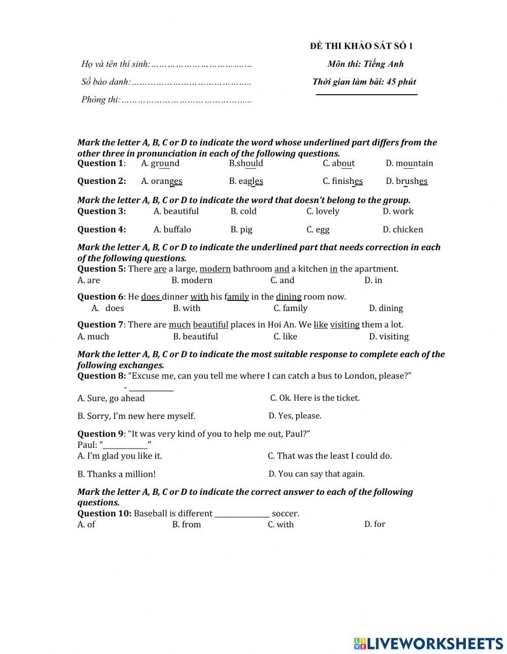 On thi CLC 6A1 Test 1