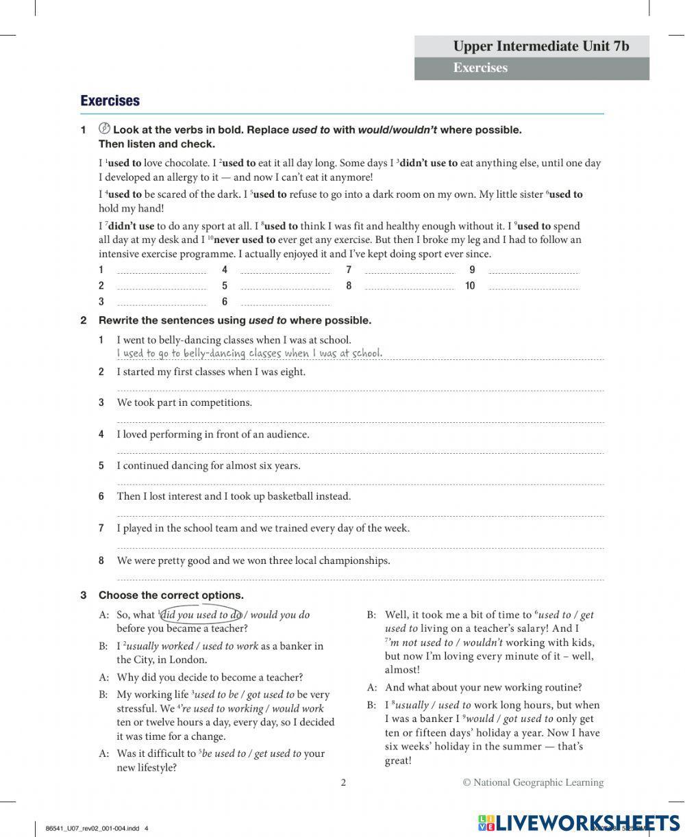 7b usually, used to, would, be used to, get used to