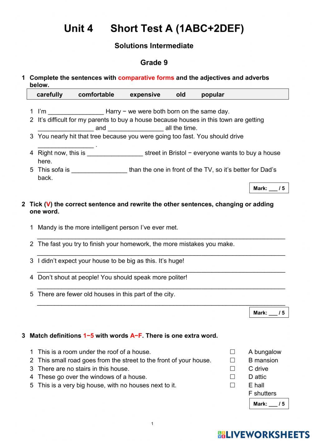 U-4 short test A (1ABC+2DEF) 9.kl.