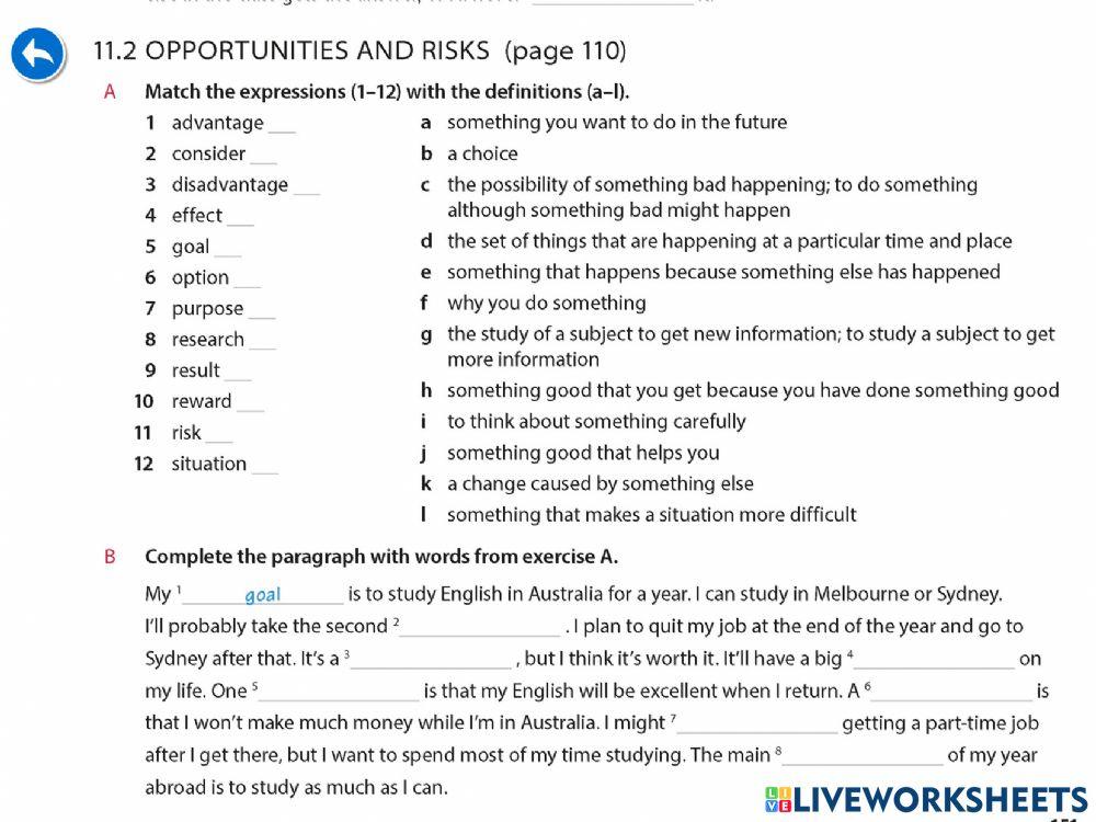 Vocabulary: opportunities and risks
