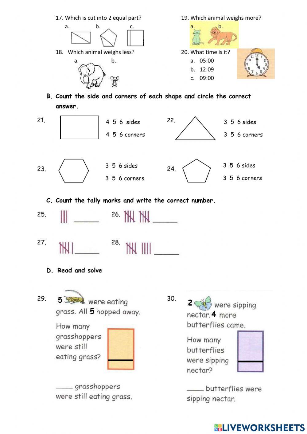 P1 Math Evaluation 2 Semester 1 test