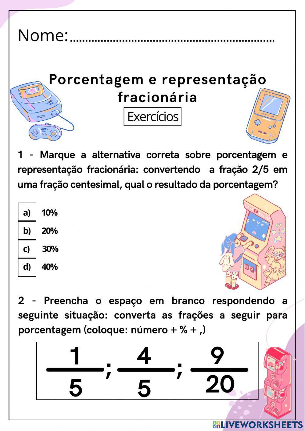 Porcentagem e representação fracionária