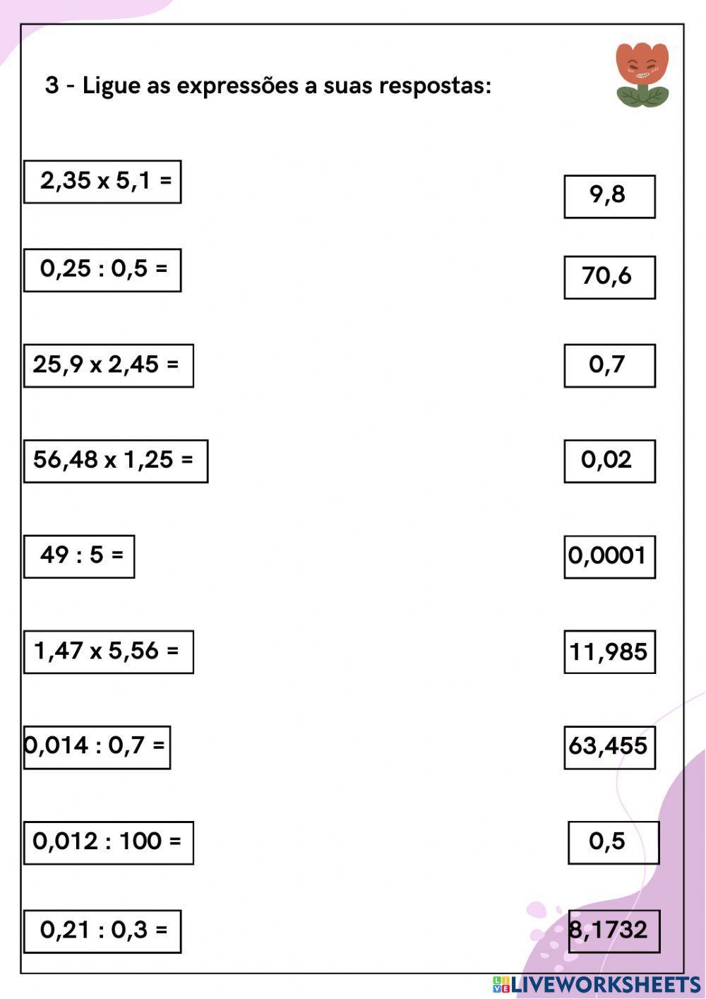 Multiplicação e divisão de números decimais