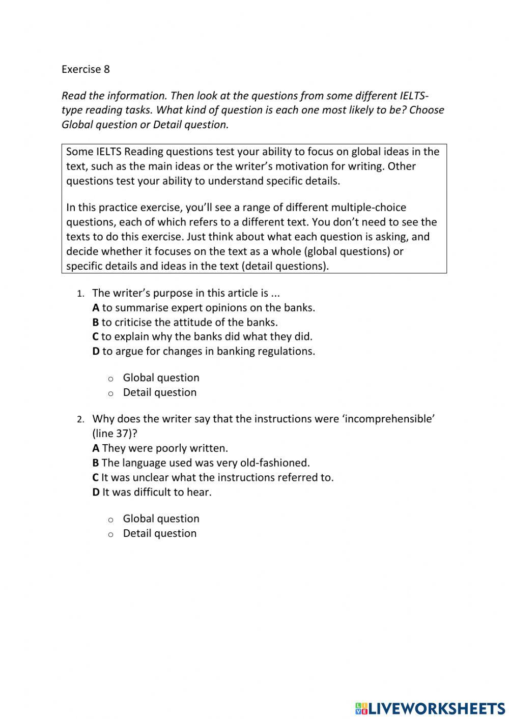IE3, Unit 4, Reading, Exercise 8