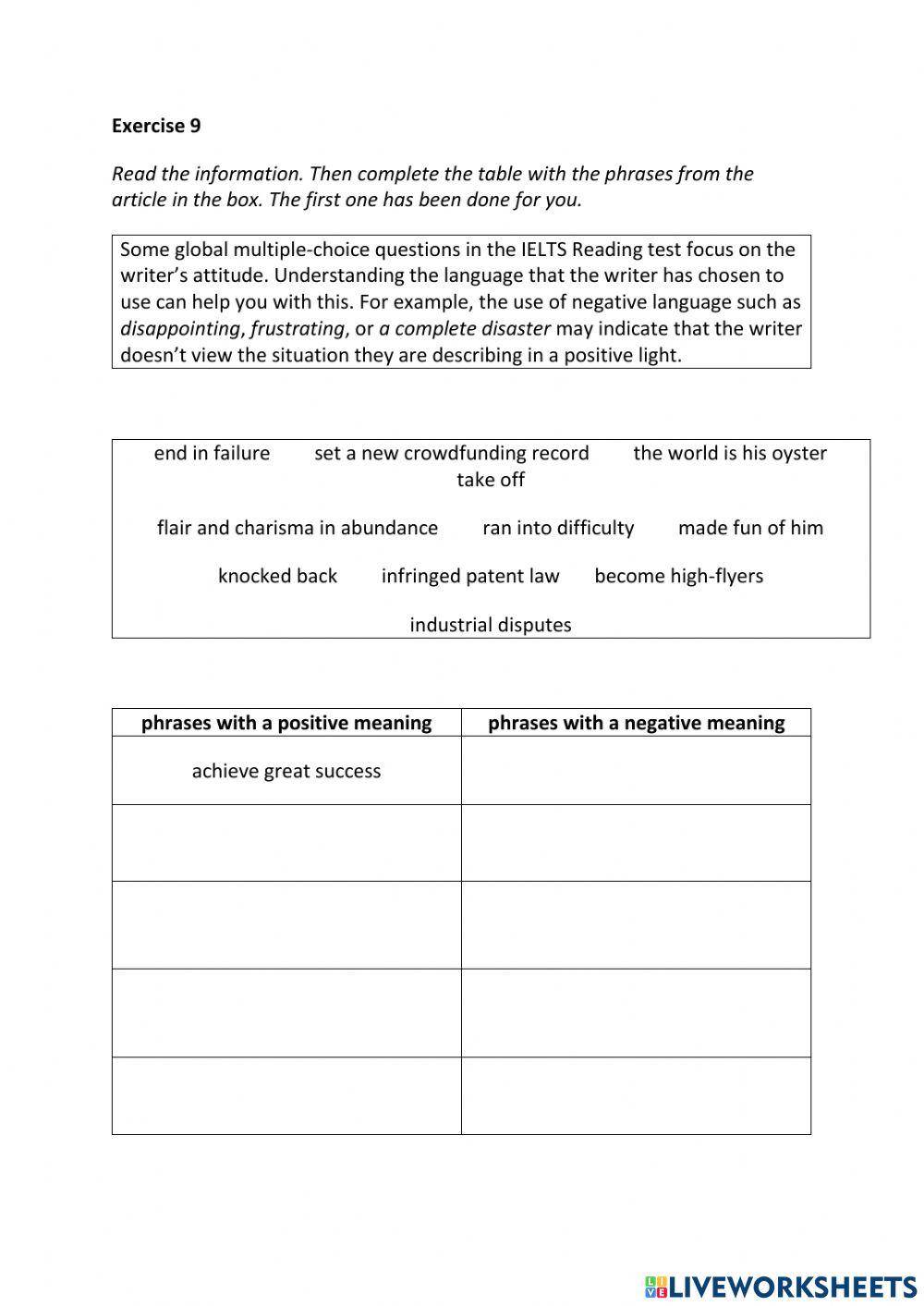 IE3, Unit 4, Reading, Exercise 9