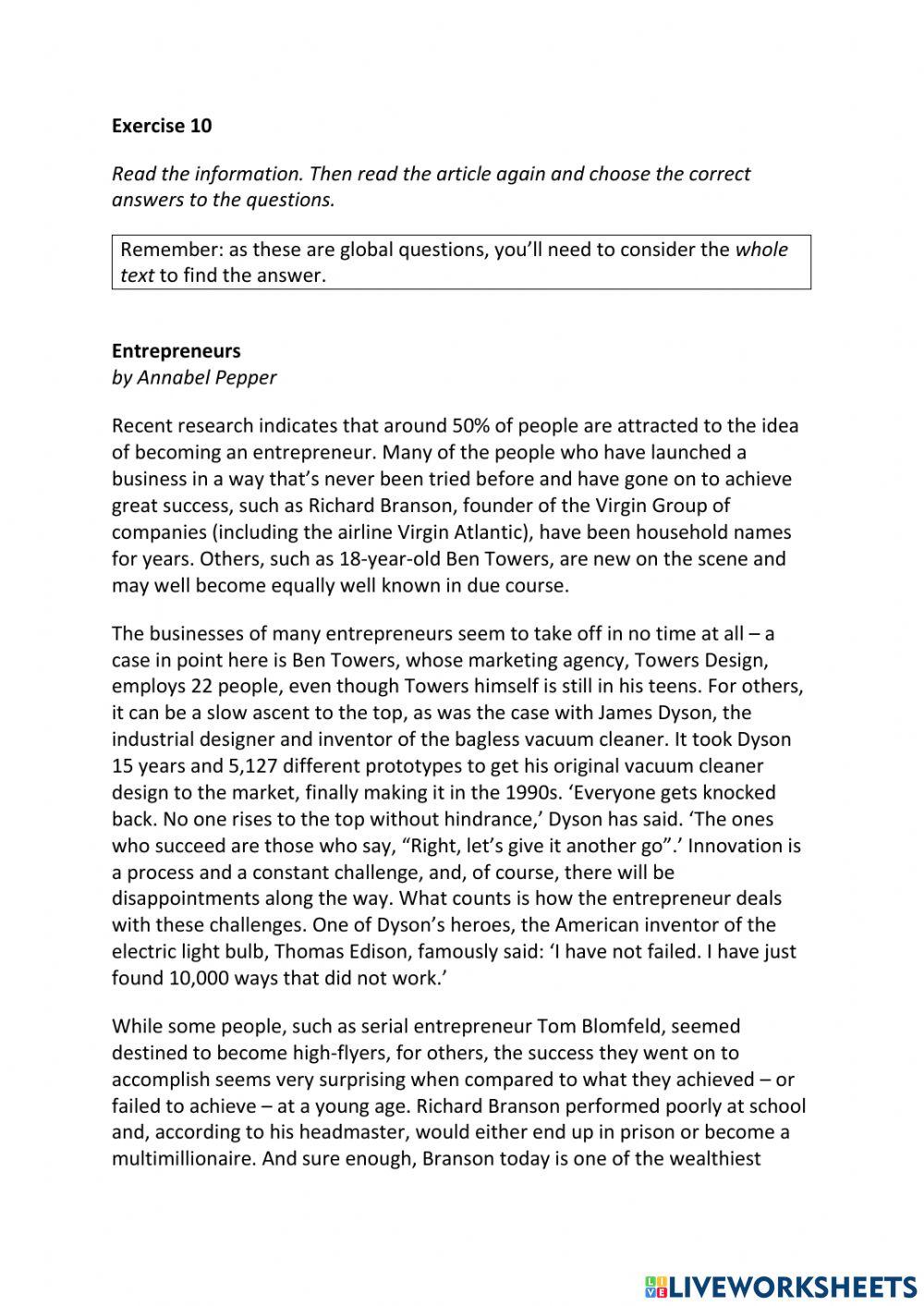 IE3, Unit 4, Reading, Exercise 10