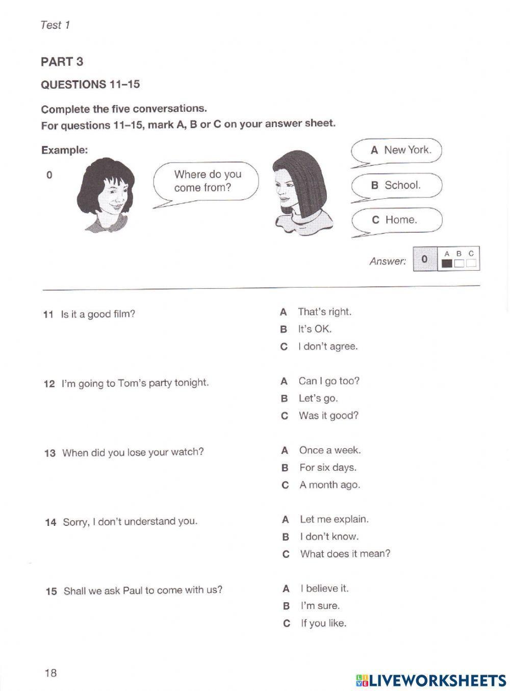 KET - Reading & Writing - Test 1
