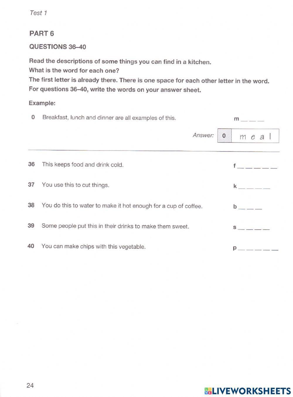 KET - Reading & Writing - Test 1