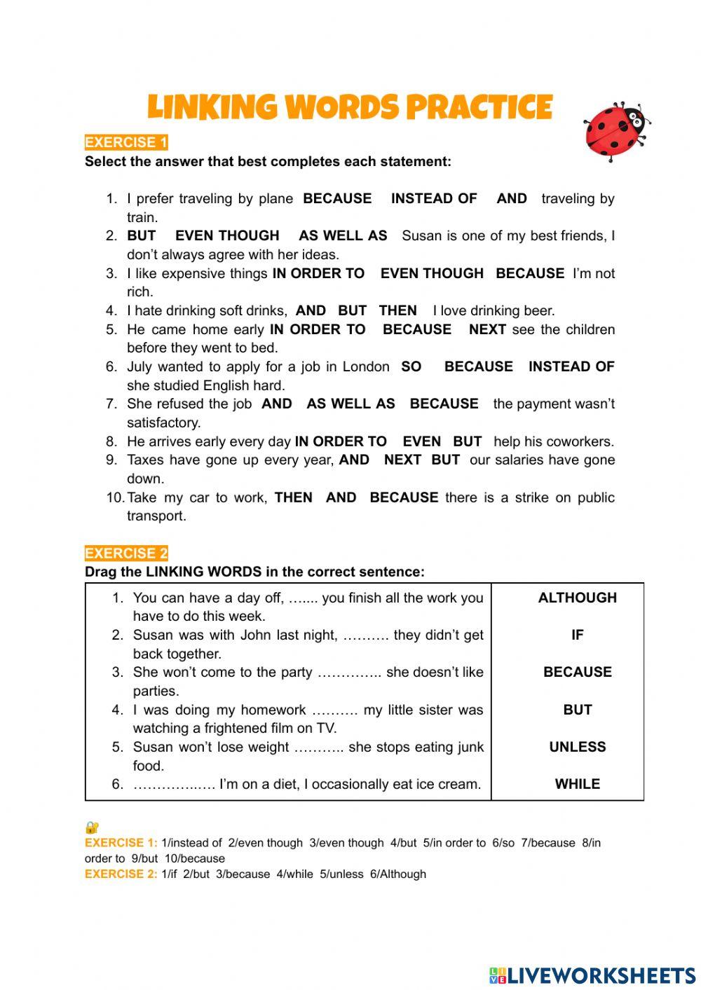 Linking words practise