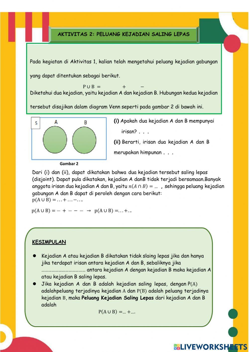 Peluang kejadian majemuk saling lepas