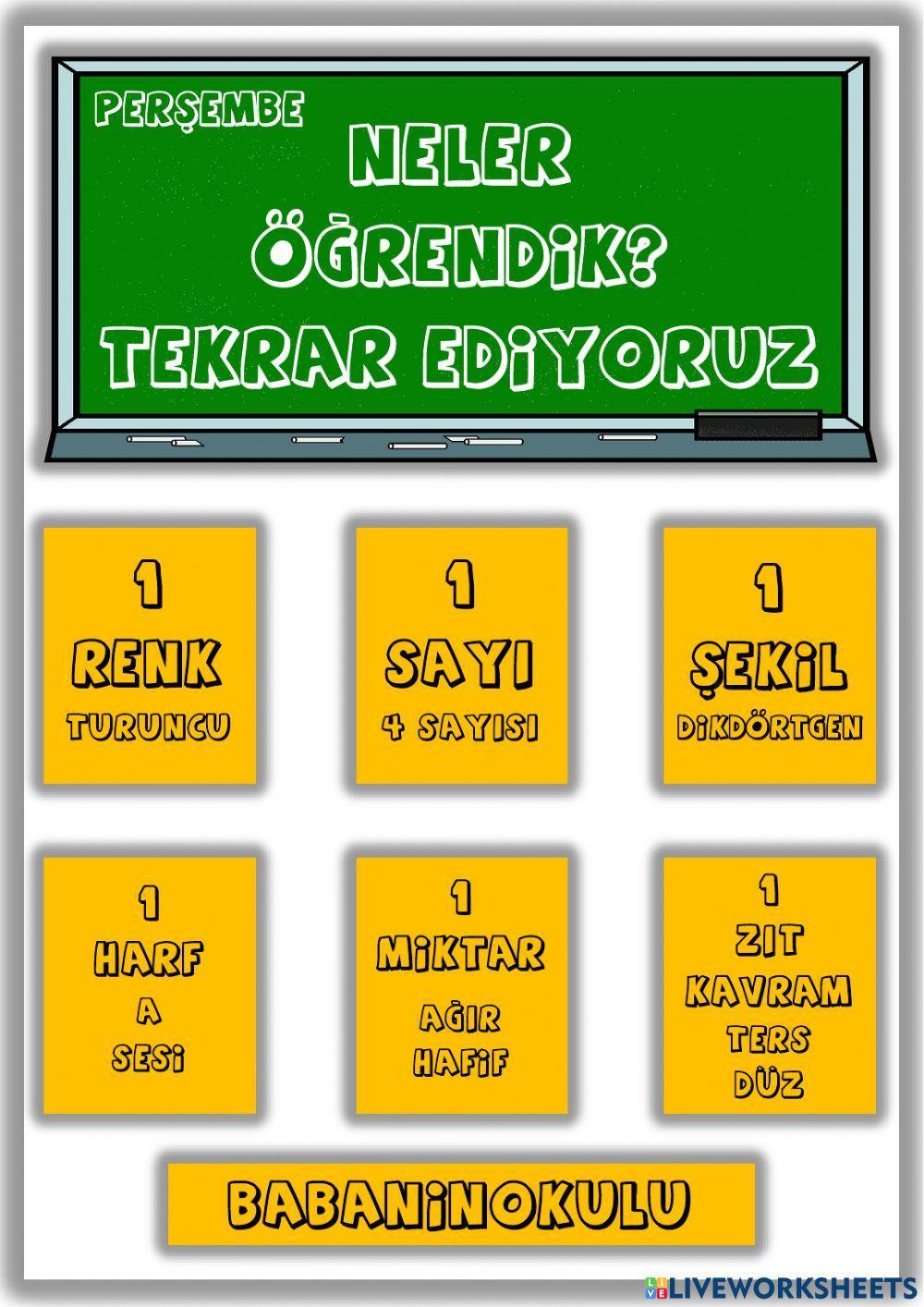 NELER ÖĞRENDİK? - TEKRAR EDİYORUZ - PERŞEMBE (26.01.2023)