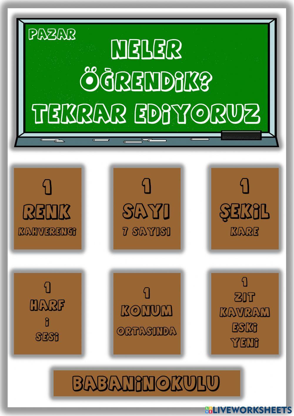 NELER ÖĞRENDİK? - TEKRAR EDİYORUZ - PAZAR (29.01.2023)