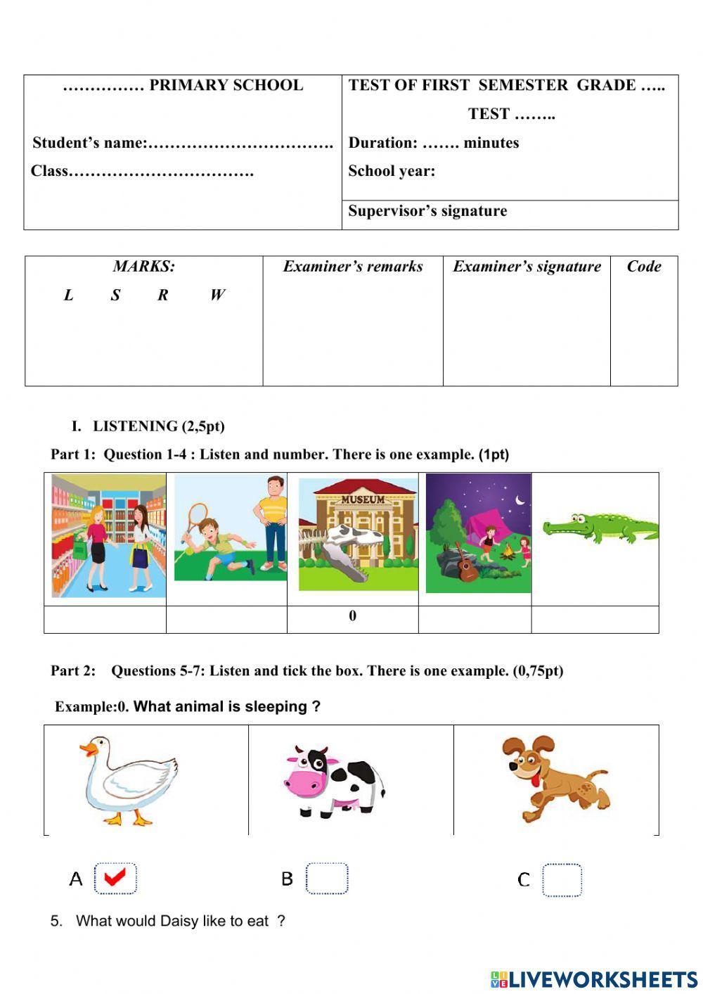 Đề thi tiếng anh HKII - smart start 5.  ĐỀ SỐ 2