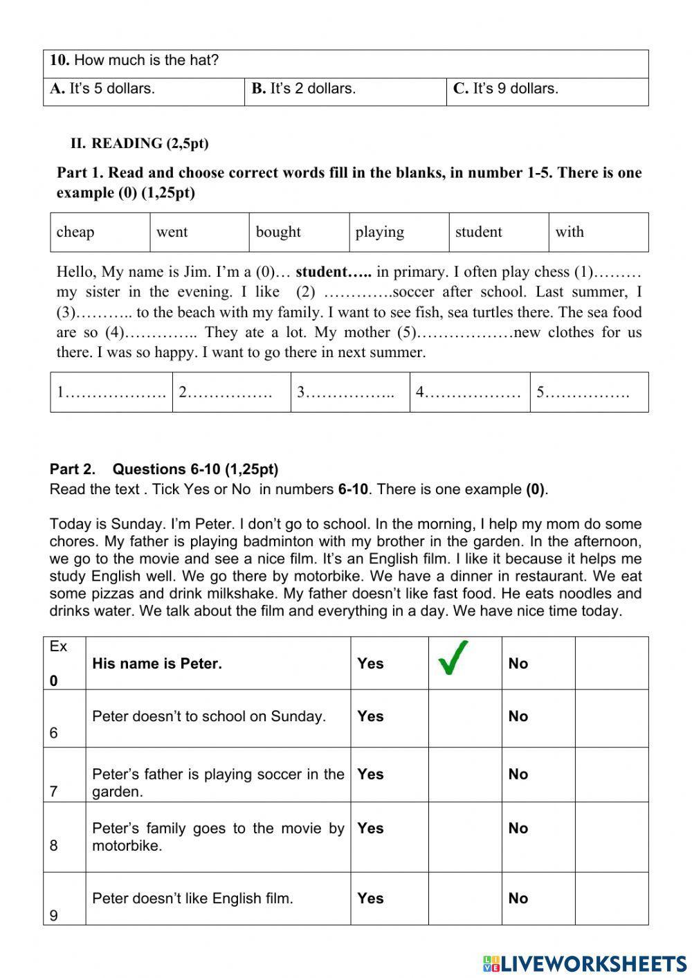Đề thi tiếng anh HKII - smart start 5.  ĐỀ SỐ 2