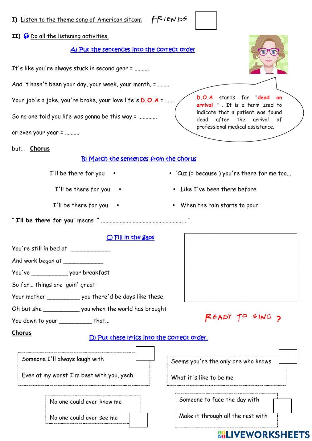 I #39 ll be there for you online exercise Live Worksheets