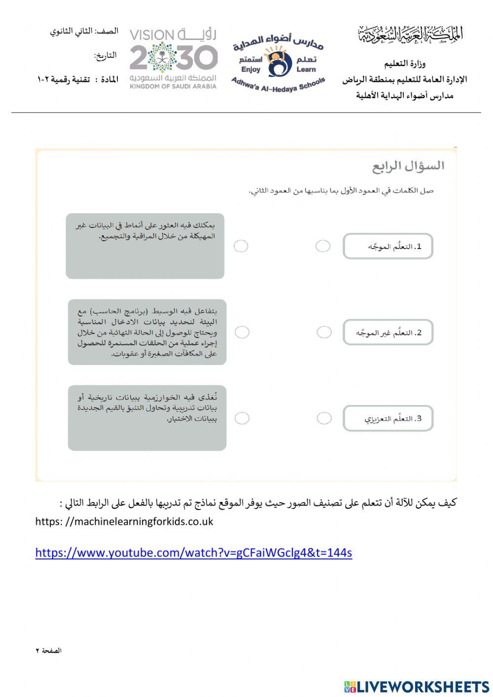 ‏‏‏‏‏‏‏‏تقنية رقمية 2-1 الوحدة الثانية الدرس  الثاني تطبيقات الذكاء الاصطناعي